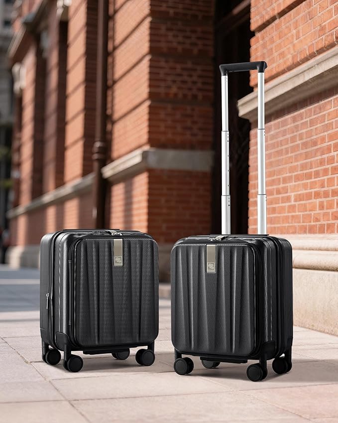 Hanke 16 Inch Expandable Under Seat Luggage with Wheels Top Opening Small Suitcase with Wheels Carry On Luggage Airline Approved Lightweight Hard Shell Suitcases for Weekender Overnight-Jet Black