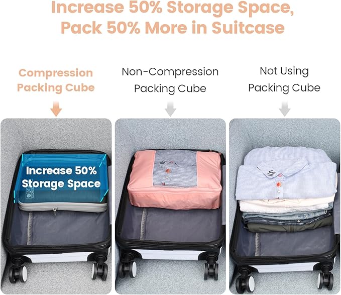 Cambond Compression Packing Cubes for Travel Women - Lightweight Luggage Organizers Bag Packing Cubes for Carry on Suitcases