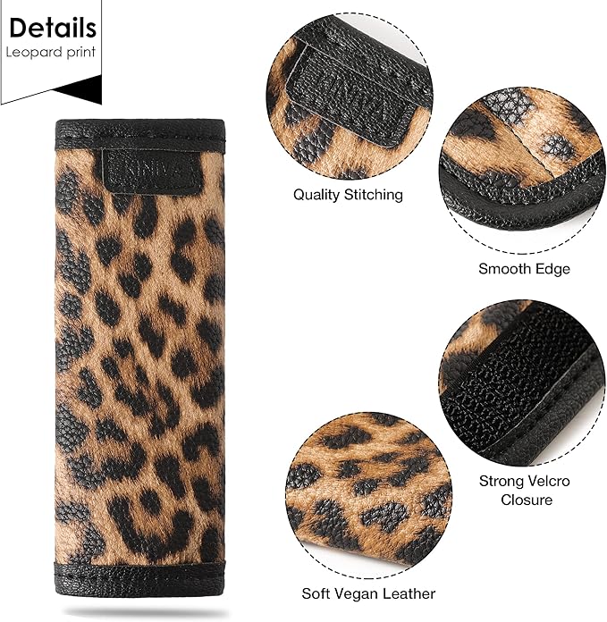 KINIVA Leather Luggage Handle Wrap 4 Pack Set,Luggage Identifiers Tags Markers for Luggage Suitcase,Travel Accessories(leopard-4pcs)