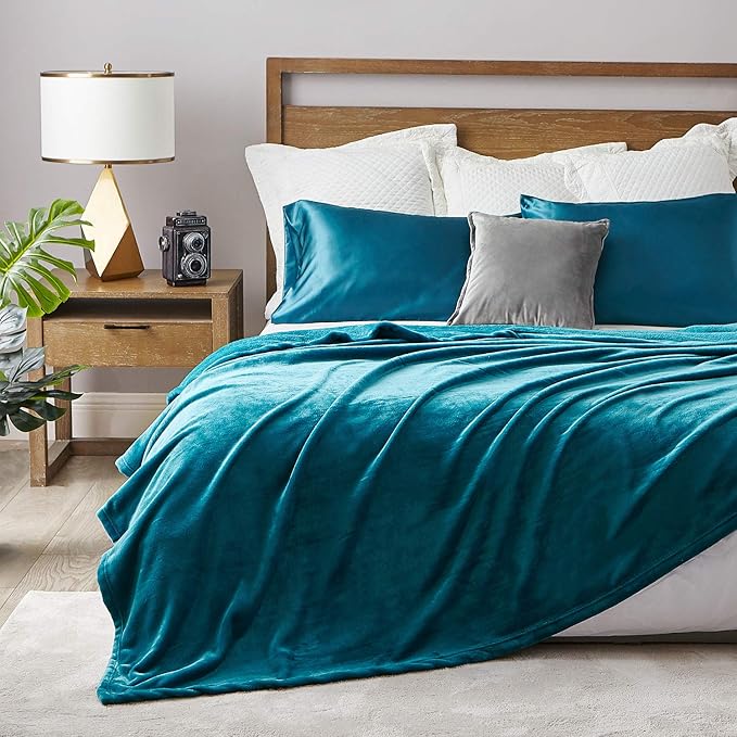 Hansleep Fleece Blanket Twin Size Teal, Soft Cozy Twin Blanket, Fuzzy Flannel Blanket for Bed, Sofa, Couch, Travel, Camping, Teal, 60x80 Inches