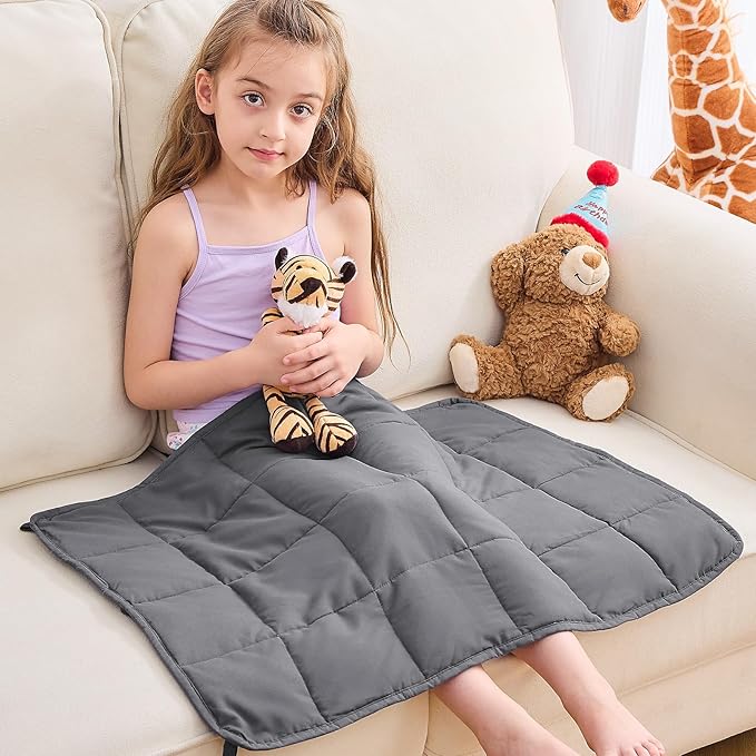 yescool Weighted Lap Pad 2 Pounds Weighted Lap Blanket, Grey Small Weighted Blanket, Weighted Throw Blanket Gifts for Travel Indoor Outdoor, 20"x30"