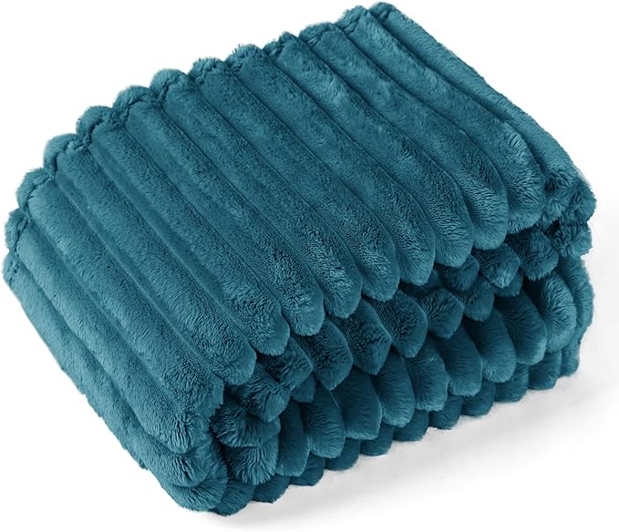 EXQ Home Fleece Throw Blanket for Couch or Bed - 3D Stripe Jacquard Decorative Blankets - Cozy Soft Lightweight Fuzzy Flannel Blanket Suitable for All Seasons(50"×60",Teal)