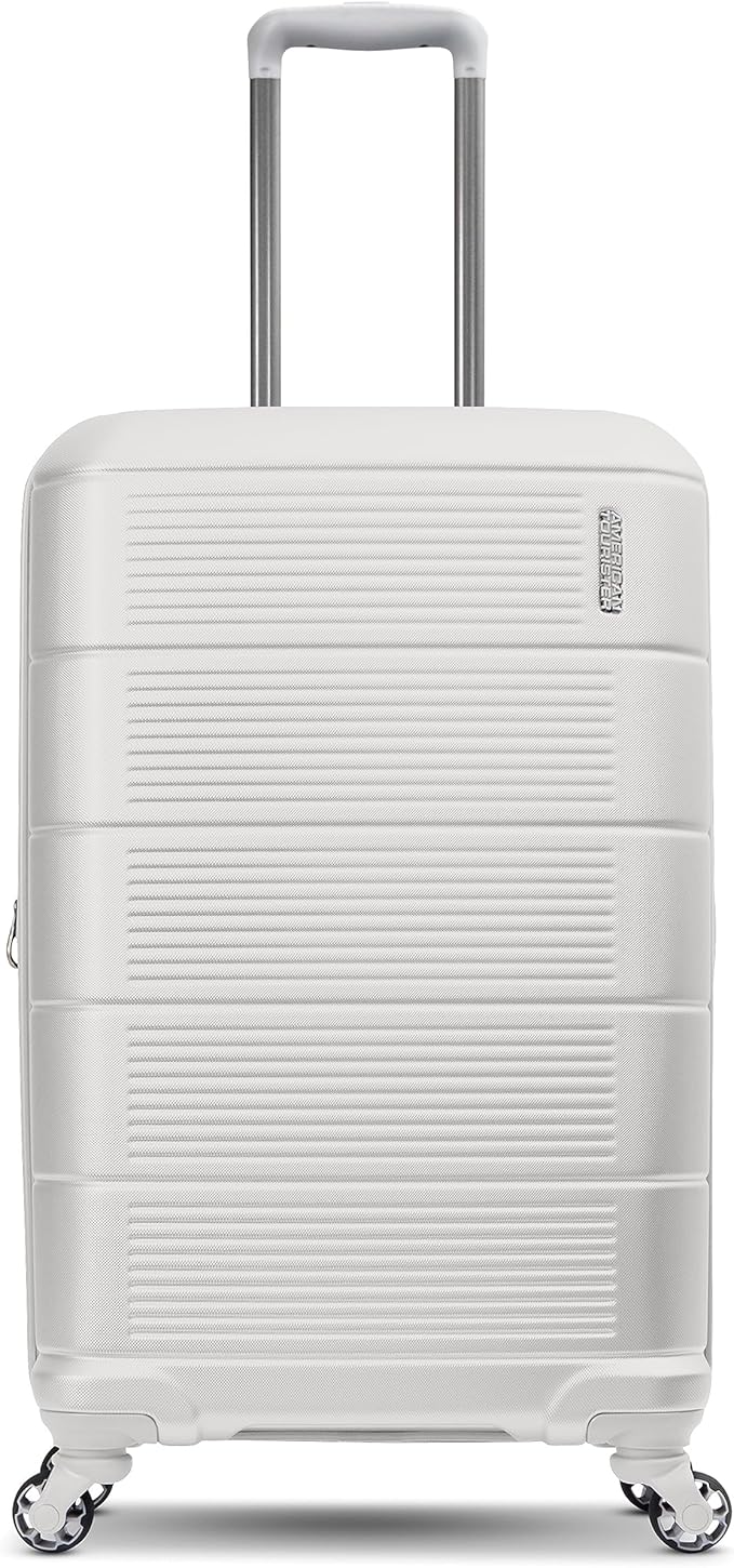 American Tourister Stratum 2.0 Expandable Hardside Luggage with Spinner Wheels, Checked-Medium, White