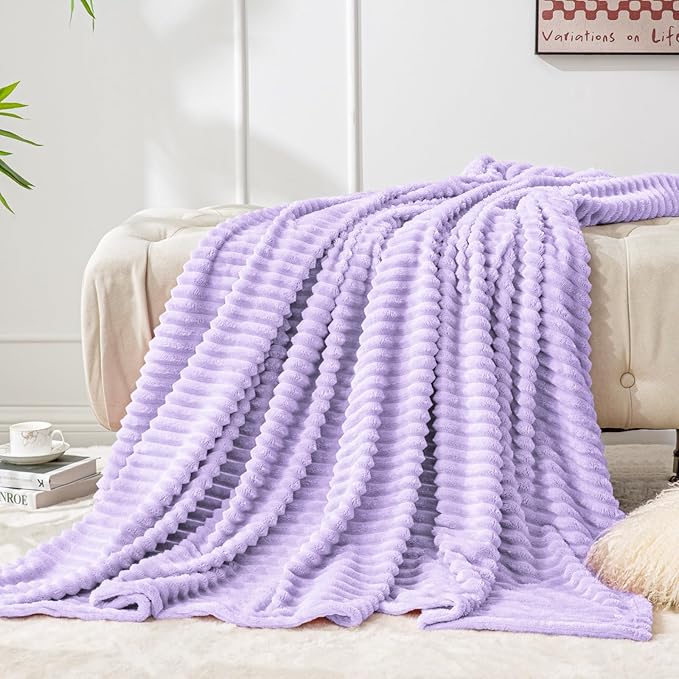 BEDELITE Fleece Blanket Twin Size – 3D Ribbed Jacquard Soft and Warm Decorative Fuzzy Blankets – Cozy, Fluffy, Plush Lightweight Throw Blankets for Couch, Bed, Sofa(Pastel Lilac, 60x80 inches)