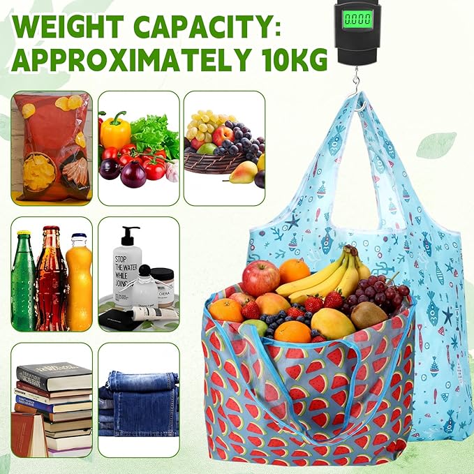 Paterr 50 Pack Reusable Foldable Grocery Bags 10 Patterns Bulk Shopping Totes Pocket Size Bags for Supermarket