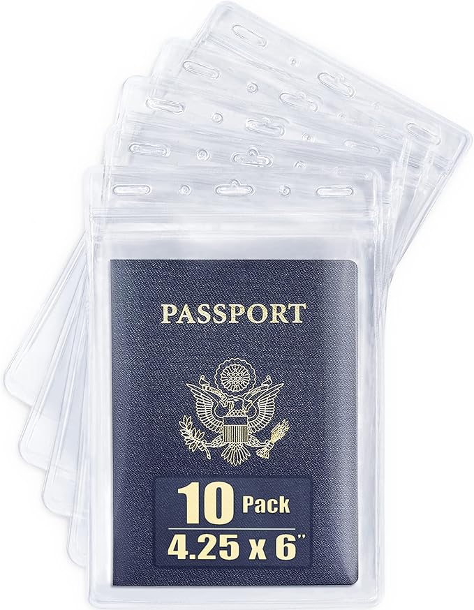 Mifflin-USA Passport & Card Holders (Clear, 4x6 inch, 10 Pack), Extra Large (XXL) ID Name Badge Holder, Waterproof Vertical Plastic Card Holders