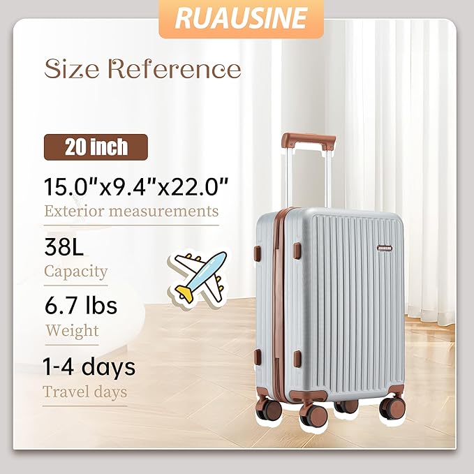 Carry on Luggage Airline Approved, Hardside Carry-on Suitcase with Spinner Wheels, Hard Shell Lightweight Small Travel Luggage with TSA Lock (Silver)