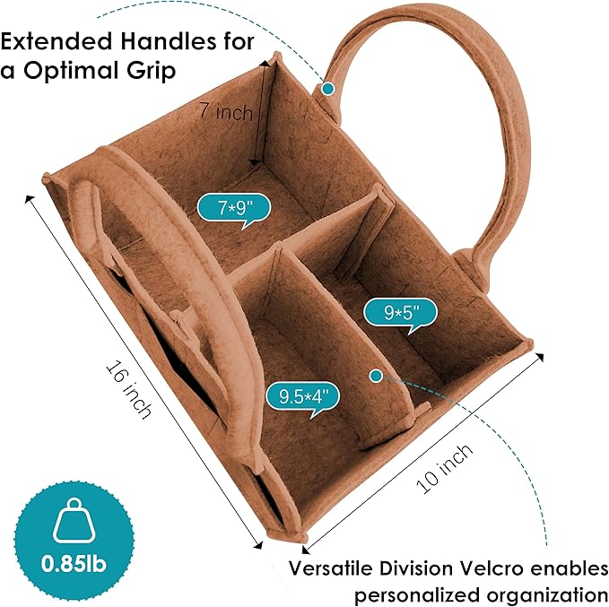 Cute Castle 2 Pack Diaper Caddy Organizer - Portable Baby Caddy Organizer with Handle, Nursery Storage Bin and Car Organizer for Girls, Boys - Baby Gift Basket - Caramel, Large
