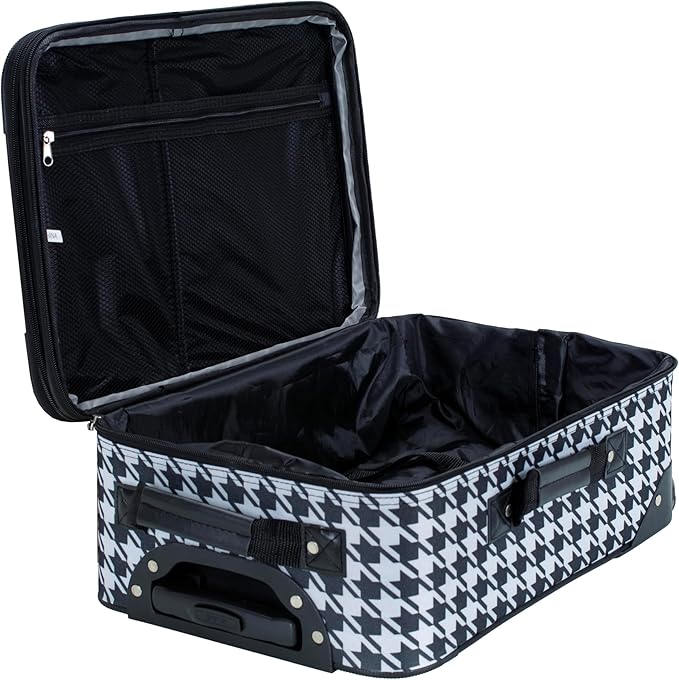 Rockland Fashion Softside Upright Luggage Set, Expandable, Kensington, Black and White, 2-Piece(14/19)
