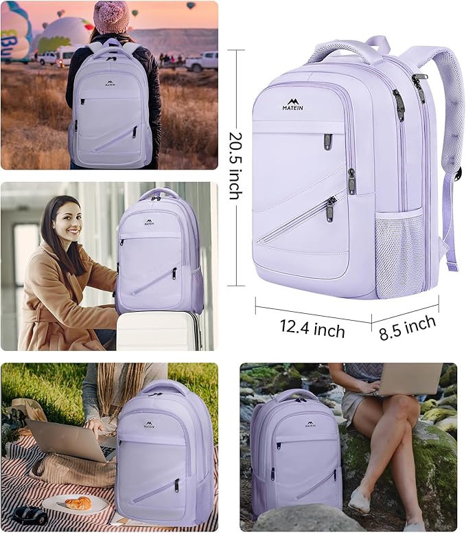 MATEIN Extra Large Laptop Backpack for Women, 50 L TSA Carry On with Multiple Organized Pockets, Anti Theft Water Resistant Travel Laptop Backpack Fits 18.4 In Computer, Light Purple