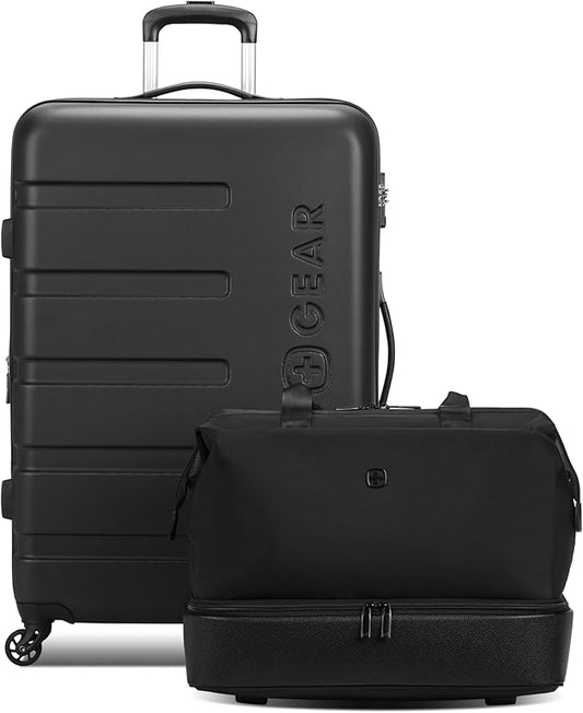 SwissGear 7366 Signature Hardside Expandable Luggage with Spinner Wheels and TSA Lock, Weekender Tote, Black, 2-Piece Set (Weekender/27)