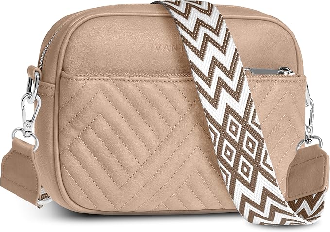 Vantamo Premium Quilted Crossbody Bags for Women with Anti-Pickpocket Clip, Vegan Leather Handbags, Travel Purses for Women