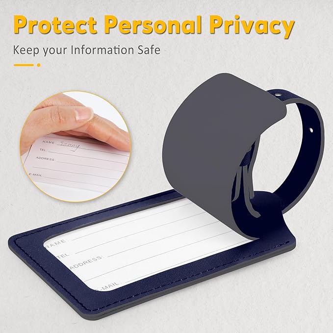 Travelambo Luggage Tags for Suitcases PU Leather Travel Tags Bag Tags Privacy Protection Travel Essentials
