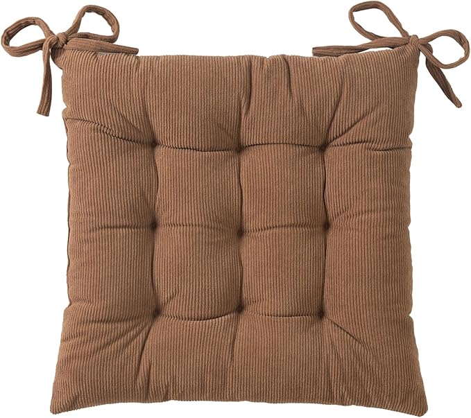 HLOVME Corduroy Chair Cushion with Ties Ultra Soft Warm Floor Cushion for Kids Reading Nook Comfortable Square Seat Cushion for Adult 15.7”x15.7”, Khaki