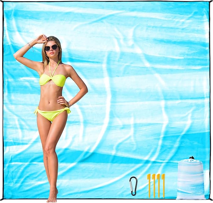 HIHOHO Beach Blanket Waterproof Sandproof Beach Mat for 1-8 Adults Quick Drying Durable Outdoor Picnic Mat for Beach Festival Travel Camping Hiking (TINTING-BL&W, 79"×83"(4 Person))