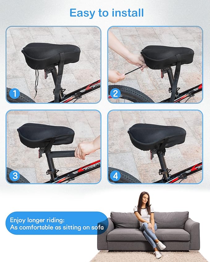 Bike Seat Cushion, Gel Seats Cover, Bicycle Covers, Bike Seat Cushion for Women Men Comfort Compatible, Suitable for Outdoor and Indoor (11x10 inch)
