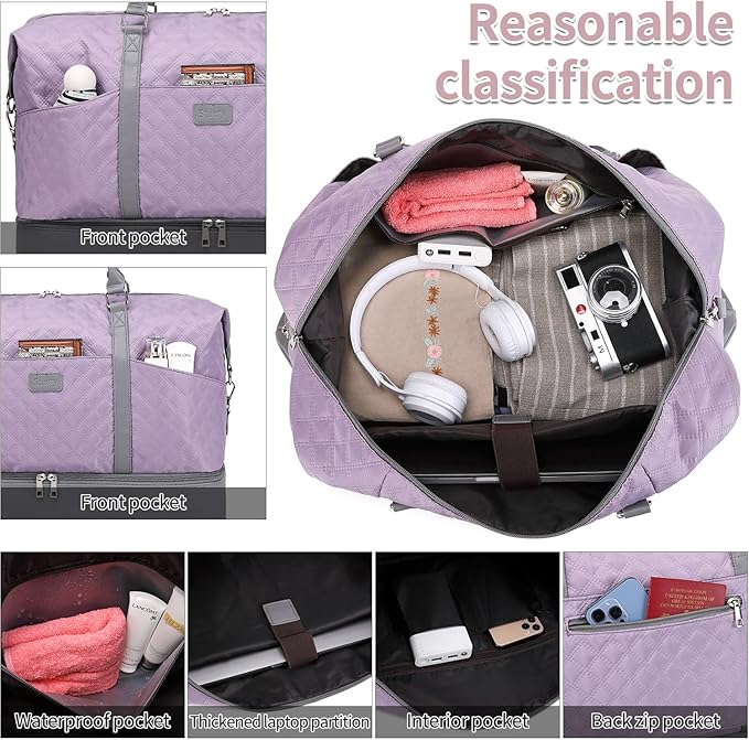 Weekender Bag, Large Travel Duffel Bag for Women, Carry on Overnight Bag with Shoe Compartment and Toiletry Bags