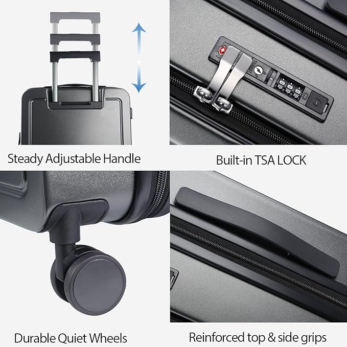 KROSER Carry On Luggage with Spinner Wheels & Built-in TSA Lock, Expandable Top Opening Hard Shell Suitcase Large Capacity Durable Rolling Luggage with USB Port, Carry-On 20-Inch, Steel Grey