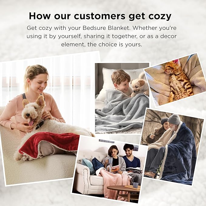 Bedsure GentleSoft Sherpa Fleece Queen Blankets for Bed, Non-Heated, Thick and Warm Throw for Women and Men, Soft Fuzzy Plush Queen Blanket for Winter, Grey, 90x90 Inches