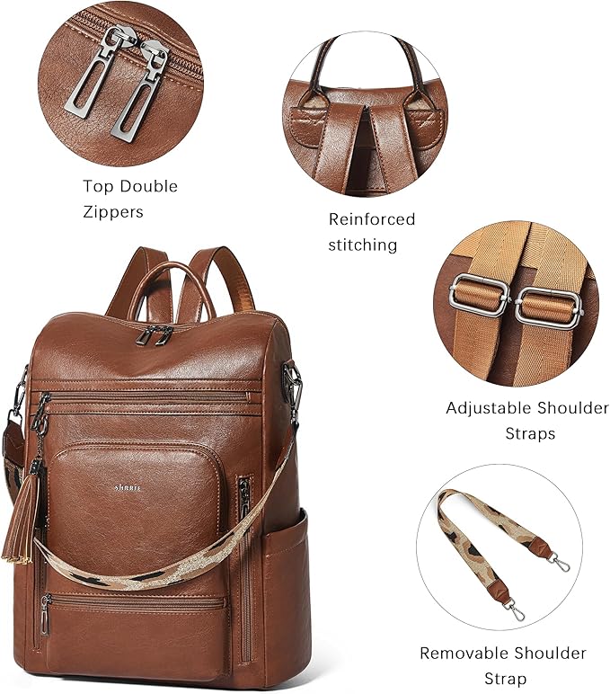 Shrrie Vegan Leather Laptop Backpack for Women 15.6 inch Work Backpack Fashion Travel Backpack Purse for Business College
