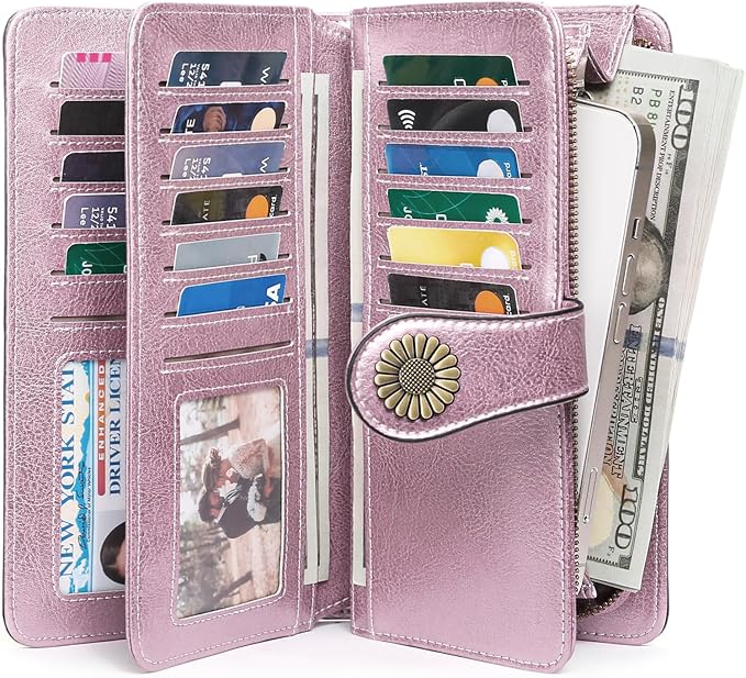 SENDEFN Wallets for Women Leather Credit Card Holder with RFID Blocking Large Capacity Wristlet | with RFID Blocking, Large Capacity, Wristlet, with RFID Blocking, Large Capacity, Wristlet
