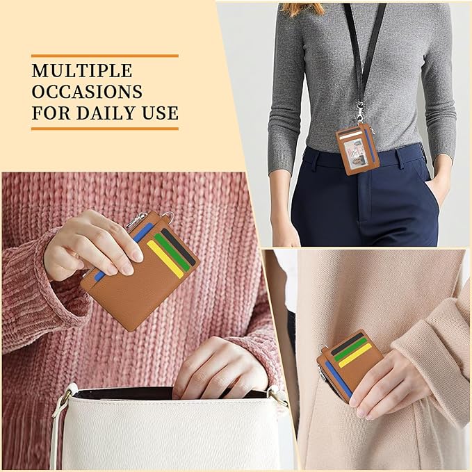 Hancynir Minimalist Small Wallet Women Credit Card Holder, RFID Blocking Slim Mini Card Wallets Cute Front Pocket PU Leather Card Case Thin Travel Zipper Coin Cash for Ladies Men Wallet Gifts Brown