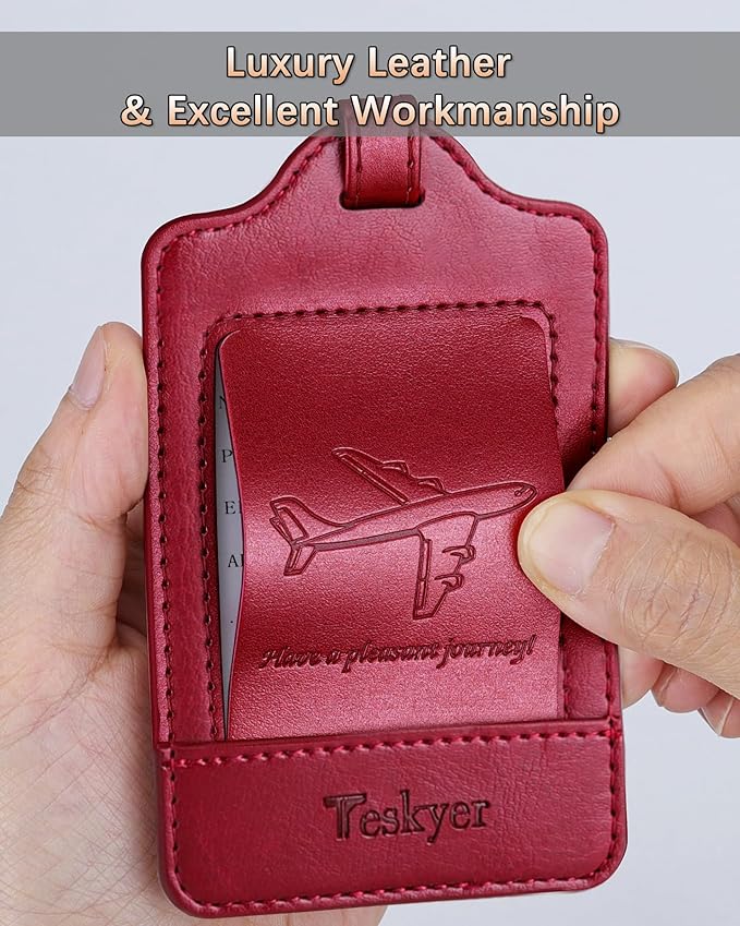 Teskyer Luggage Tags, 3 Pack Premium PU Leather Luggage Tags Privacy Protection Travel Bag Labels Suitcase Tags