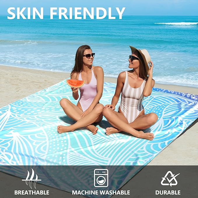 Beach Blanket Waterproof Sandproof Beach Mat for 1-8 Adults Quick Drying Durable Outdoor Picnic Mat for Beach Festival Travel Camping Hiking (Gradiant BL-Ripple, 79"×83"(4 Person))