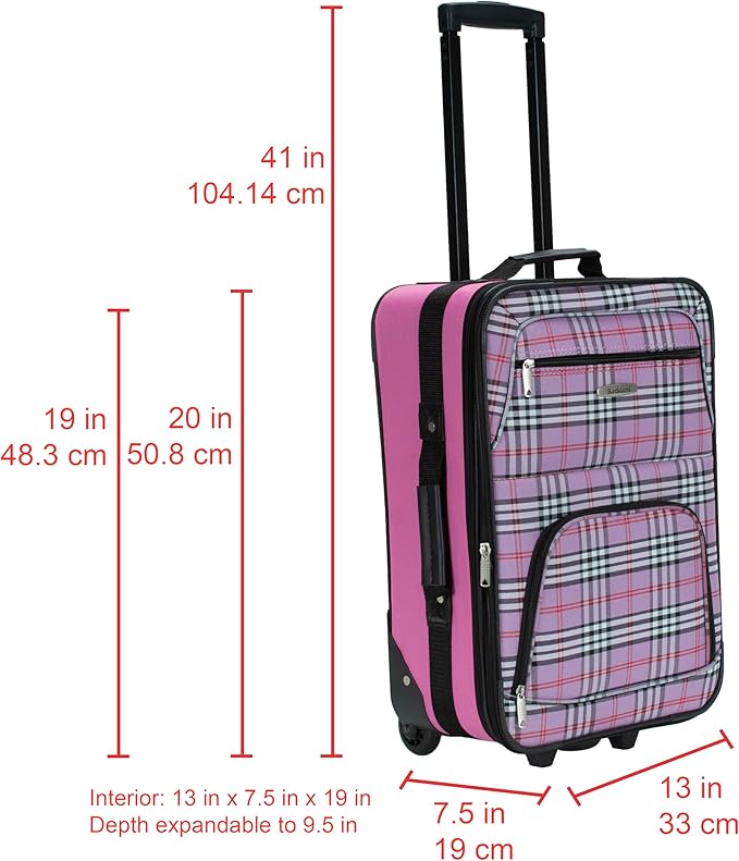 Rockland Fashion Softside Upright Luggage Set,Expandable,Lightweight,Telescopic Handle,Wheel, Pink Cross, 2-Piece Set (14/19)