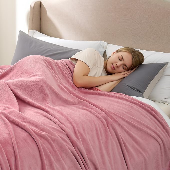Hansleep Fleece Dusty Rose King Blanket, Super Soft Flannel Fuzzy Plush Cozy Blanket for All Seasons, Dusty Rose, King 90x108 Inches
