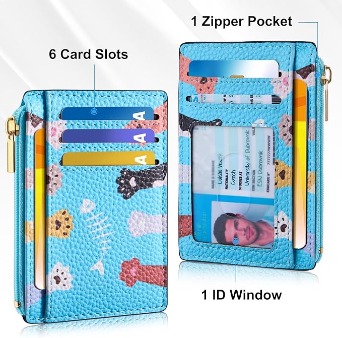 Tipmile Credit Card Holder for Women Slim Minimalist Front Pocket RFID Blocking Wallet Small Compact Card Case with ID Window, Paw-fun