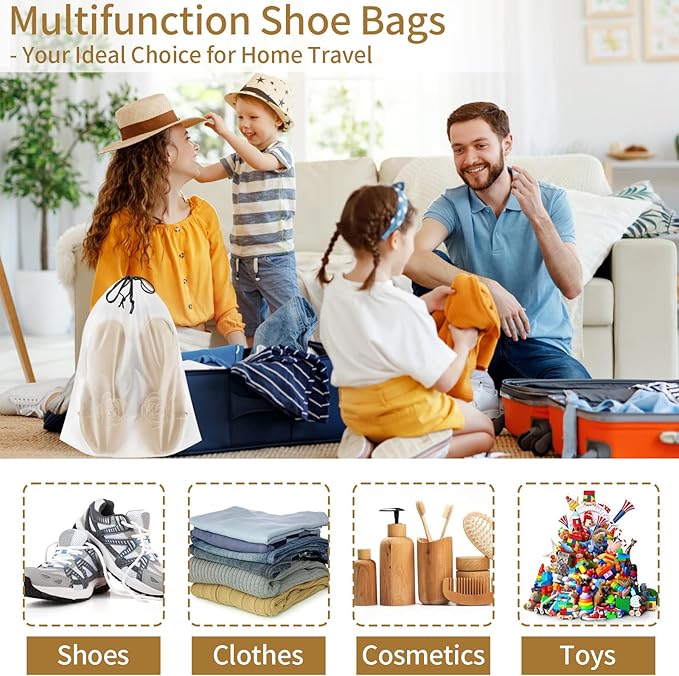 50 Pack Shoe Bags for Travel, 15.7" x 11.8" Translucent Travel Shoe Bags for Packing, Large Waterproof Portable Drawstring Travel Shoe Storage Bag Travel Essentials Women for and Men