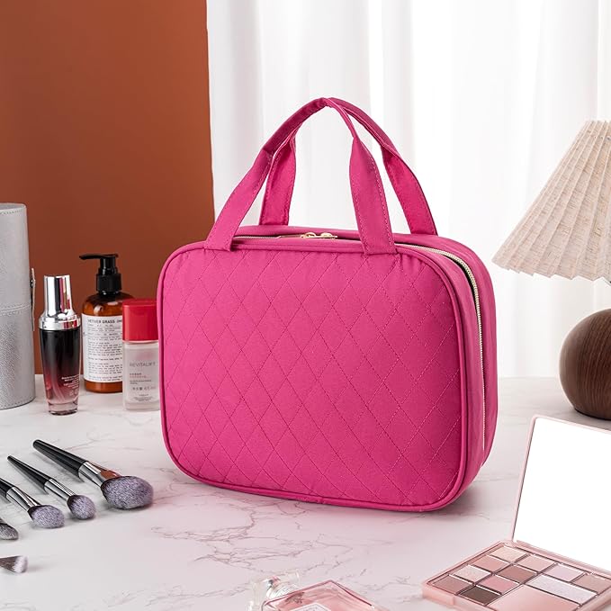 MODENGKONGJIAN Travel Toiletry Bag - Hanging Toiletry Bag for Women, Waterproof Makeup Cosmetic Bag Travel Organizer for Accessories, Shampoo, Full-size Container, Toiletries (Rose Red)