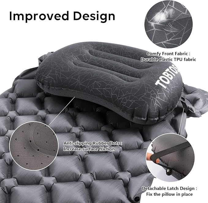 TOBTOS Inflatable Camping Pillow for Camping, Ultralight Backpacking Pillow, Ergonomic Support for Neck & Lumbar, Blow Up Air for Travel, Hiking, Outdoor (Black)
