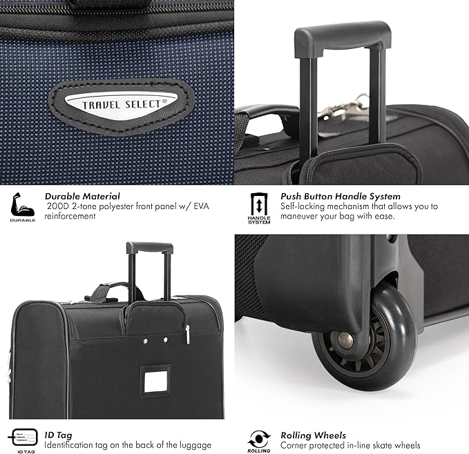 Travel Select Amsterdam Business Rolling Garment Bag, Softside Expandable Rolling 2-Wheeled Suit Carrier, Navy, One Size