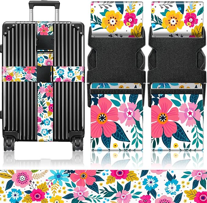 Slohif Luggage Straps for Suitcases Travel Belt Accessories Luggage Connector Identifiers 2 Pack Over Handle with Buckle Unique Nylon Adjustable Strap for Sleeping Bag Car Seat Vector Floral