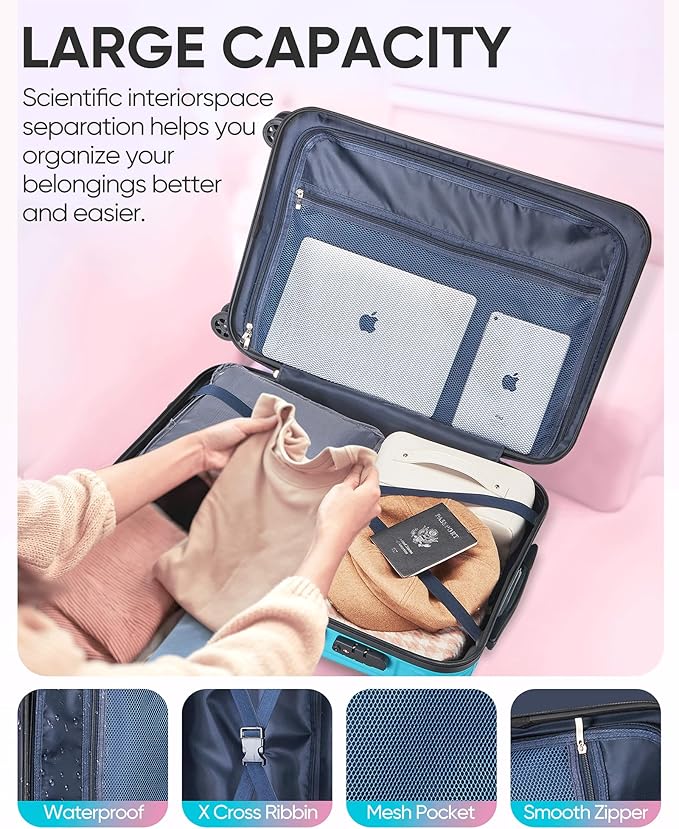 Carry on Luggage - Airline Approved Suitcases with Spinner Wheels, Built-In TSA Lock，Hard Shell Expandable Suitcases
