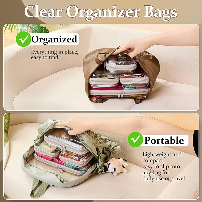 4 pcs Clear Zipper Pouches,Hard Shell Zipper Case, Toiletry Bag for Travel, CLear Diaper Bag, Toiletry Pouch, Travel Organizer, Cosmetic Bag,Toy Storage Bins (M+3S) (Gray)