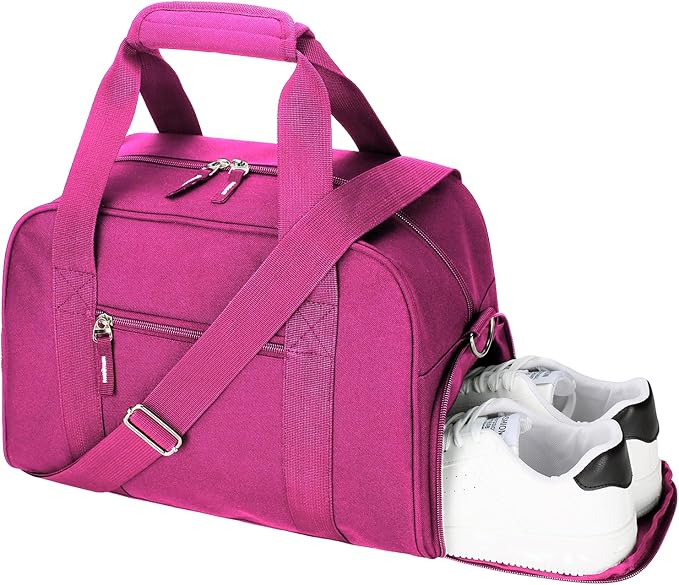 SeaRock 14 inch Small Gym Bag for Men & Women, Mini Duffle Bag with Shoe Compartment, Carry On Duffel Bag for Travel Sports, Rose Pink