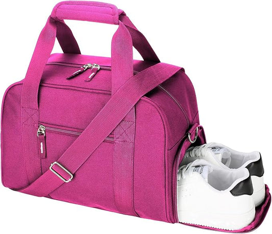 SeaRock 14 inch Small Gym Bag for Men & Women, Mini Duffle Bag with Shoe Compartment, Carry On Duffel Bag for Travel Sports, Rose Pink