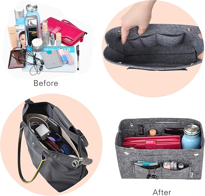 Vercord Felt Purse Tote Organizer Insert Divider Inside Handbag for Women Medium Grey