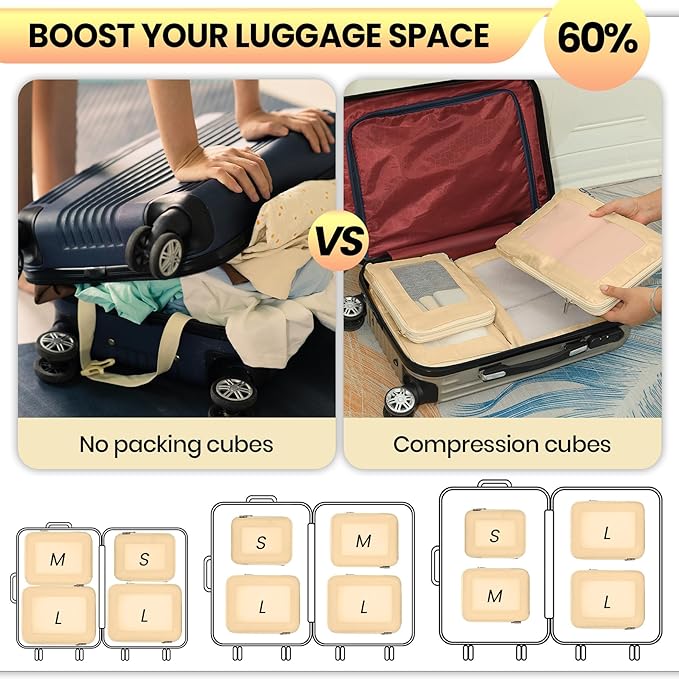 Small Compression Packing Cubes 4-Piece Set - Space Saving Travel Organizer Bags for Carry-On Luggage, Compressible Mesh Packing Cubes for Travel Women Ultralight