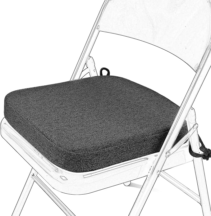 SINOSSO Memory Foam Chair Cushion for Folding Chair 1 Pcs, Thickened 2" Square Kitchen Chair Pad with Ties, Indoor Non-Slip Dining Chair Seat Cushion (1 Pcs, Dark Gray)