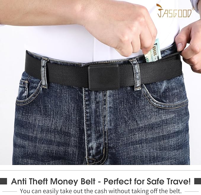 Travel Security Money Belt with Hidden Money Pocket - Cashsafe Anti-Theft Wallet Unisex Nickel free Nylon Belt by JASGOOD