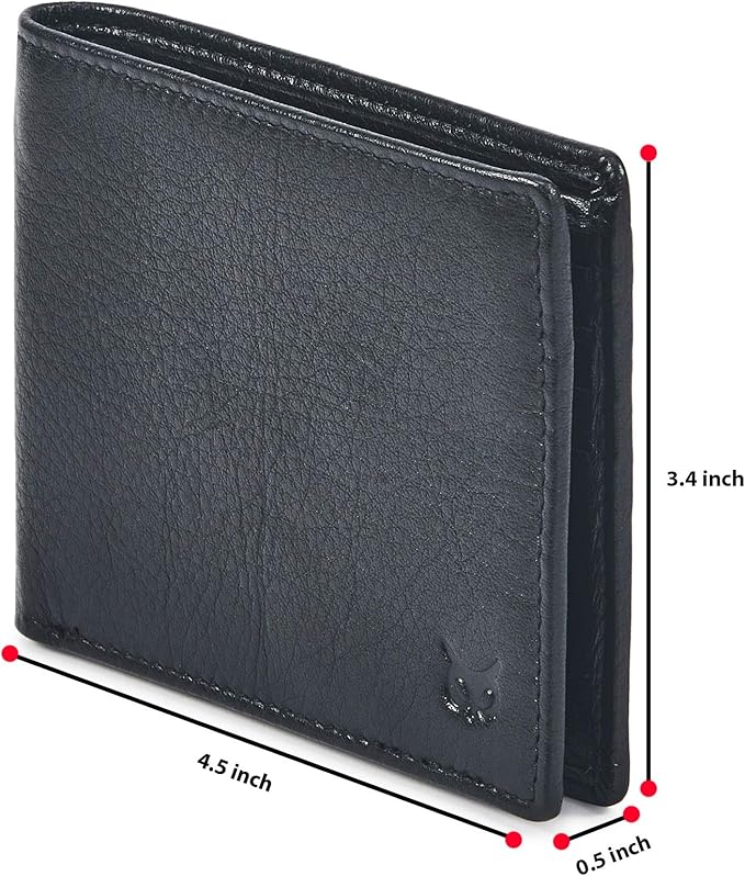 Real Leather Mens Bifold Wallet RFID Blocking Slim Minimalist Front Pocket - Thin & Stylish with ID Window in Gift Box (Nappa, Black)