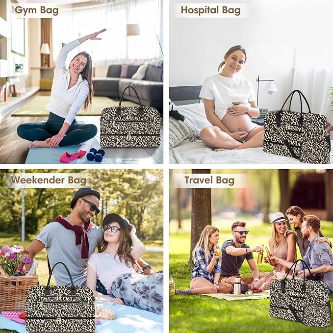 Travel Duffle Bag Weekender for Women - Carry-On Overnight Personal Item Bag with Shoe Compartment & Wet Pocket Large Weekend Tote Bags with Toiletry Hospital Bags for Labor and Delivery