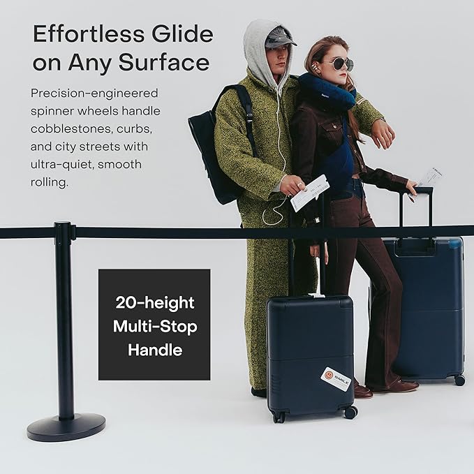 Checked Plus with CaseSafe - 28.75" Trackable TSA Lock Airline Approved Check In Luggage with Wheels, Rolling Suitcase for Men & Women - Silent Spinner Wheels, Y-Strap - Navy