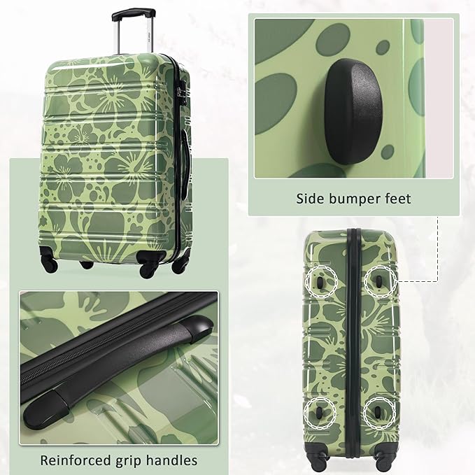 Merax Luggage Sets 3 Piece, Hardside Suitcase Set with Spinner Wheels, Lightweight 20+24+28 IN Suitcase with Carry on Luggage, Green