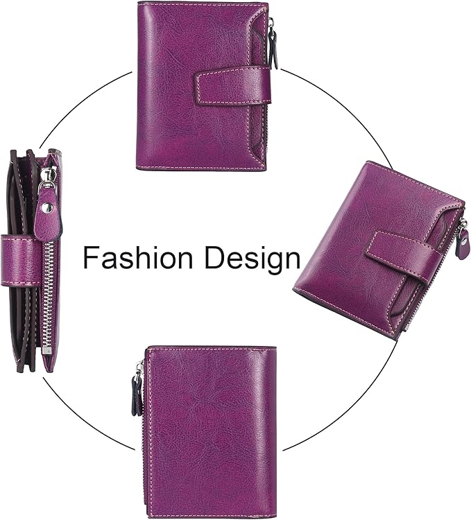 Lavemi Small Compact Women Wallet RFID Blocking Genuine Leather Bifold Purse with ID Windows