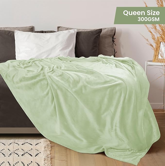 Utopia Bedding Fleece Blanket Queen Size Sage Green 300GSM Luxury Fuzzy Soft Anti-Static Microfiber Bed Blanket (90x90 Inch)